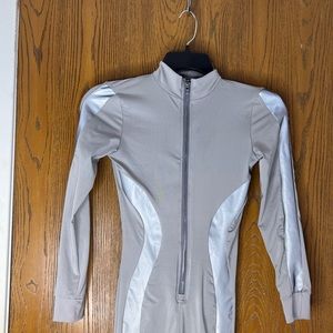 JurllyShe Zip Up Reflective Contrast Binding Jumpsuit-Gray